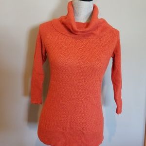 Cowl neck cable knit sweater